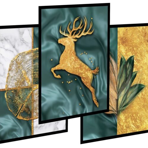 Obraz na ścianę zestaw 3szt - Złoty jeleń