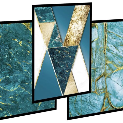 Obraz do salonu zestaw 3szt - Marmur turkus
