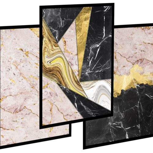 Obraz do salonu zestaw 3szt - Czarny marmur