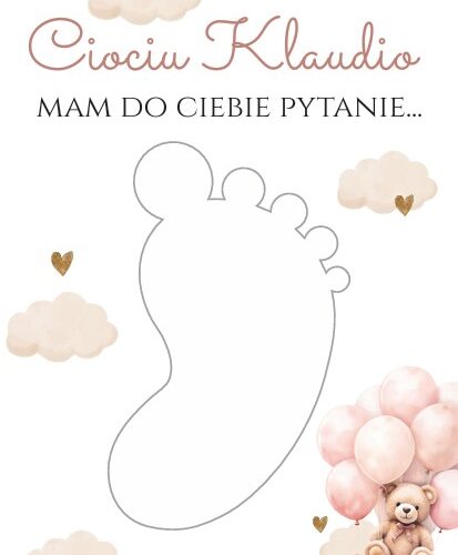 Pamiątka dla Chrzestnej Złote Stopki z misiem różowy