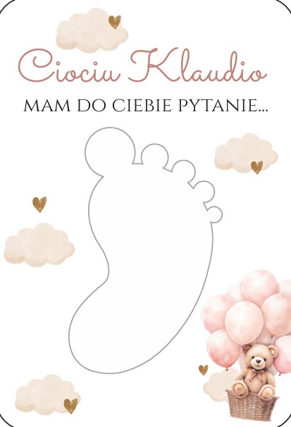 Pamiątka dla Chrzestnej Złote Stopki z misiem różowy